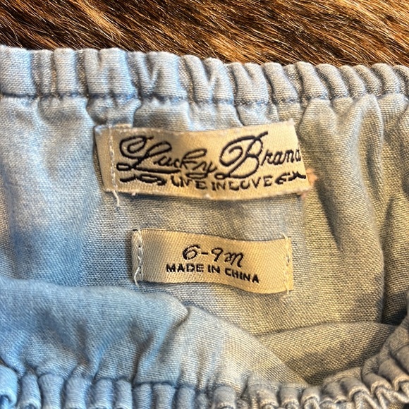 Lucky Brand Kids denim romper with cold shoulder and embroidery detail. - Picture 2 of 5